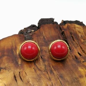 Vintage Jewelry - Vintage Monet dainty minimal red acrylic round Vintage Jewelry - Vintage Monet dainty minimal red acrylic round